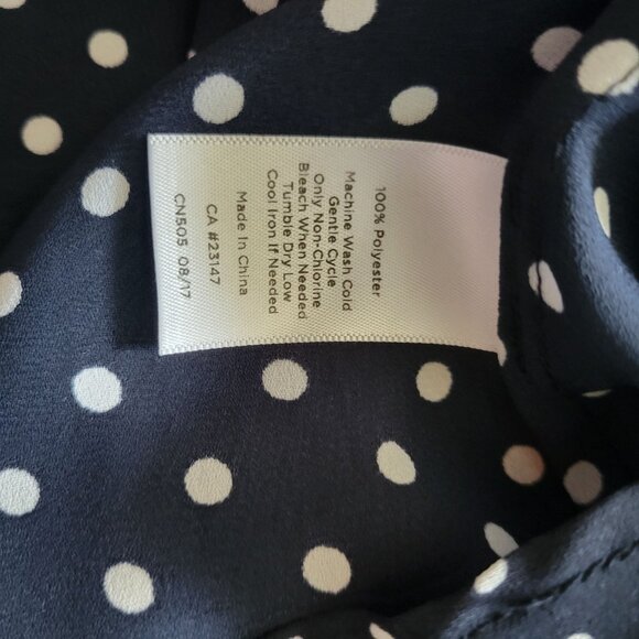 Talbots Navy Polka Dot Blouse M Womens Ruffle Hem Bell Sleeve 100% Polyester Ele - Picture 6 of 8